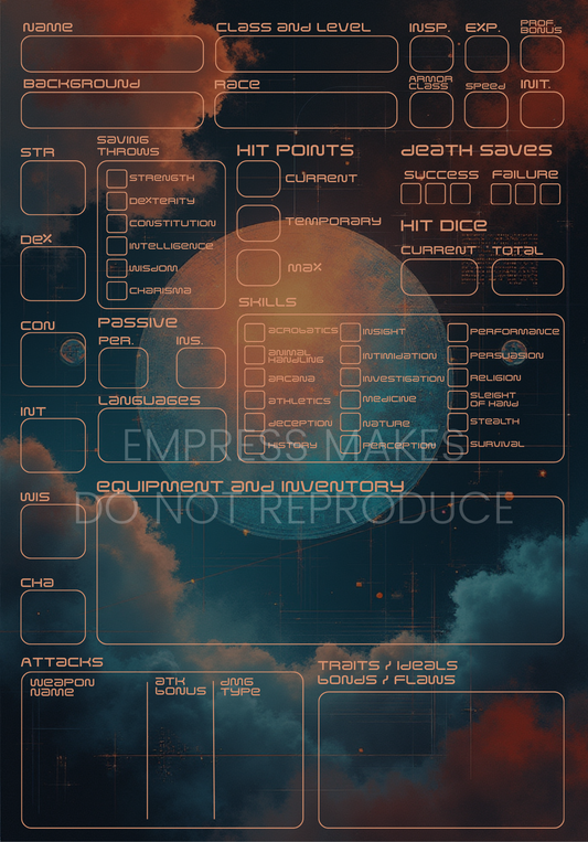 Space Themed Character Sheet for D&D 5e - PDF