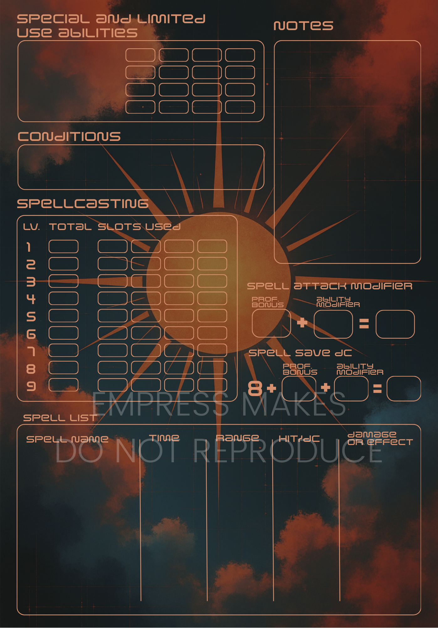 Space Themed Character Sheet for D&D 5e - PDF