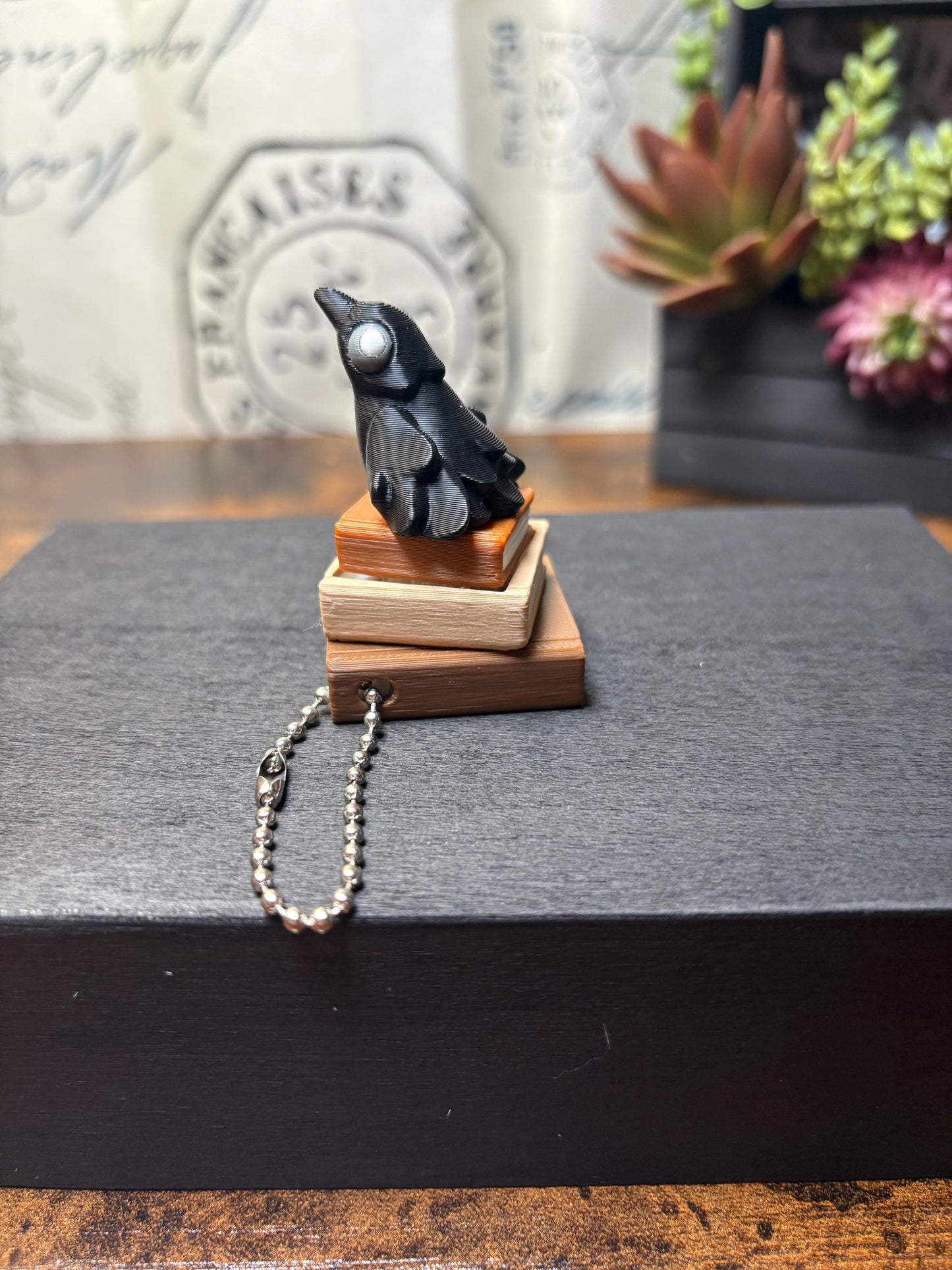 Custom Built "Dark Academia" Fidget Clicker - Book Stack with Skull & Raven!