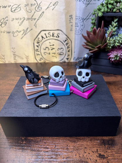 Custom Built "Dark Academia" Fidget Clicker - Book Stack with Skull & Raven!
