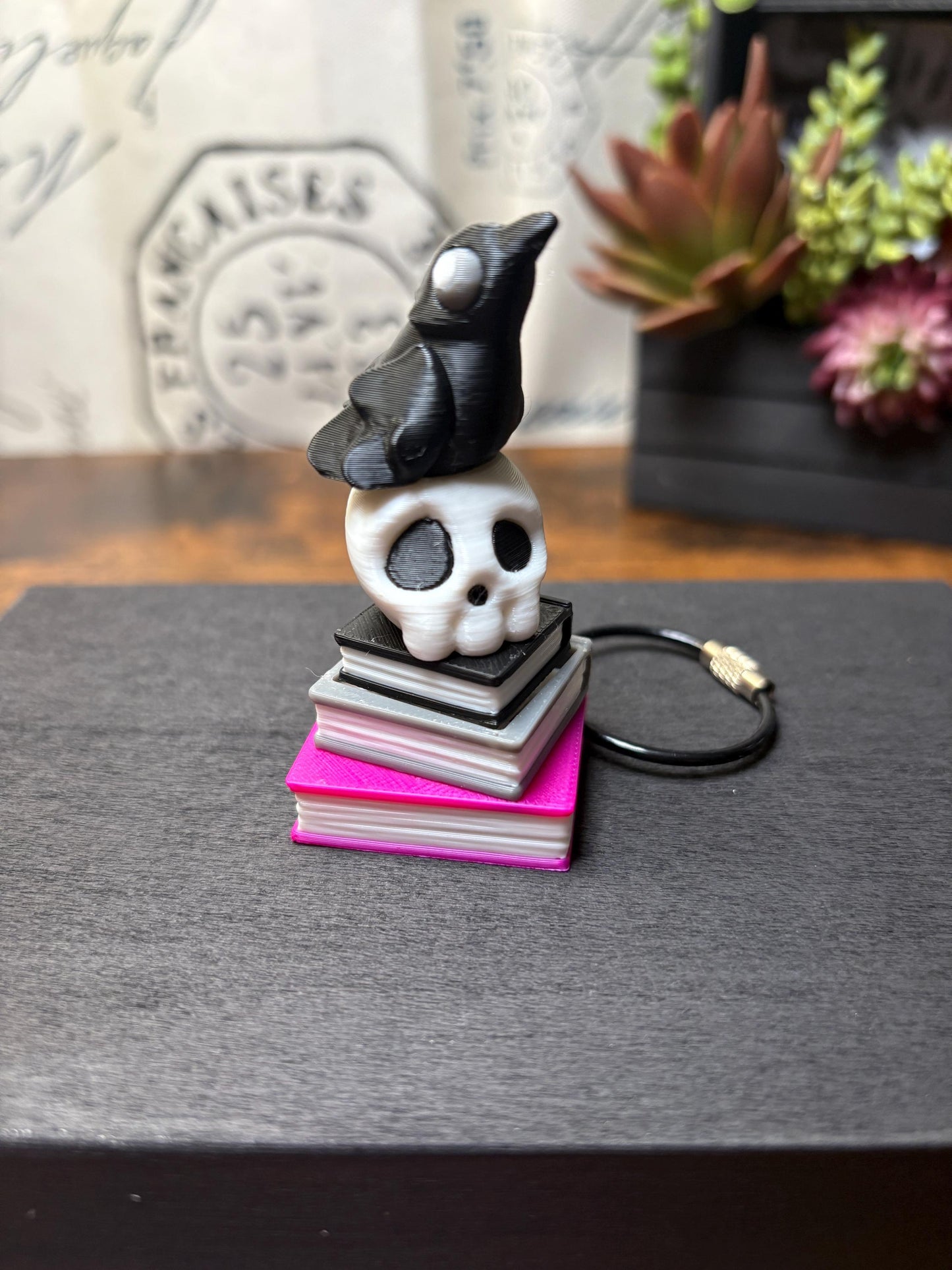 Custom Built "Dark Academia" Fidget Clicker - Book Stack with Skull & Raven!